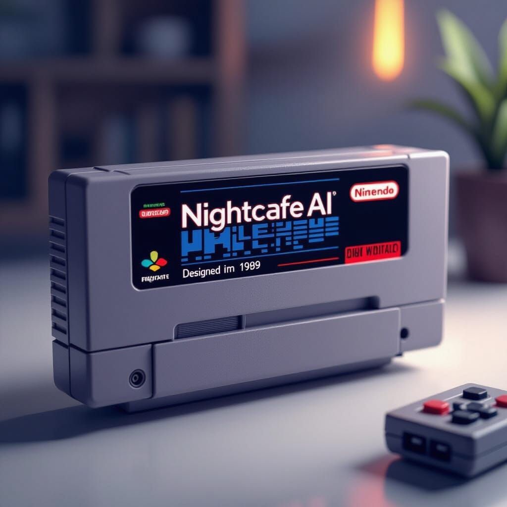 Vintage NES Cartridge "Nightcafe AI" in Retro-Digital Art