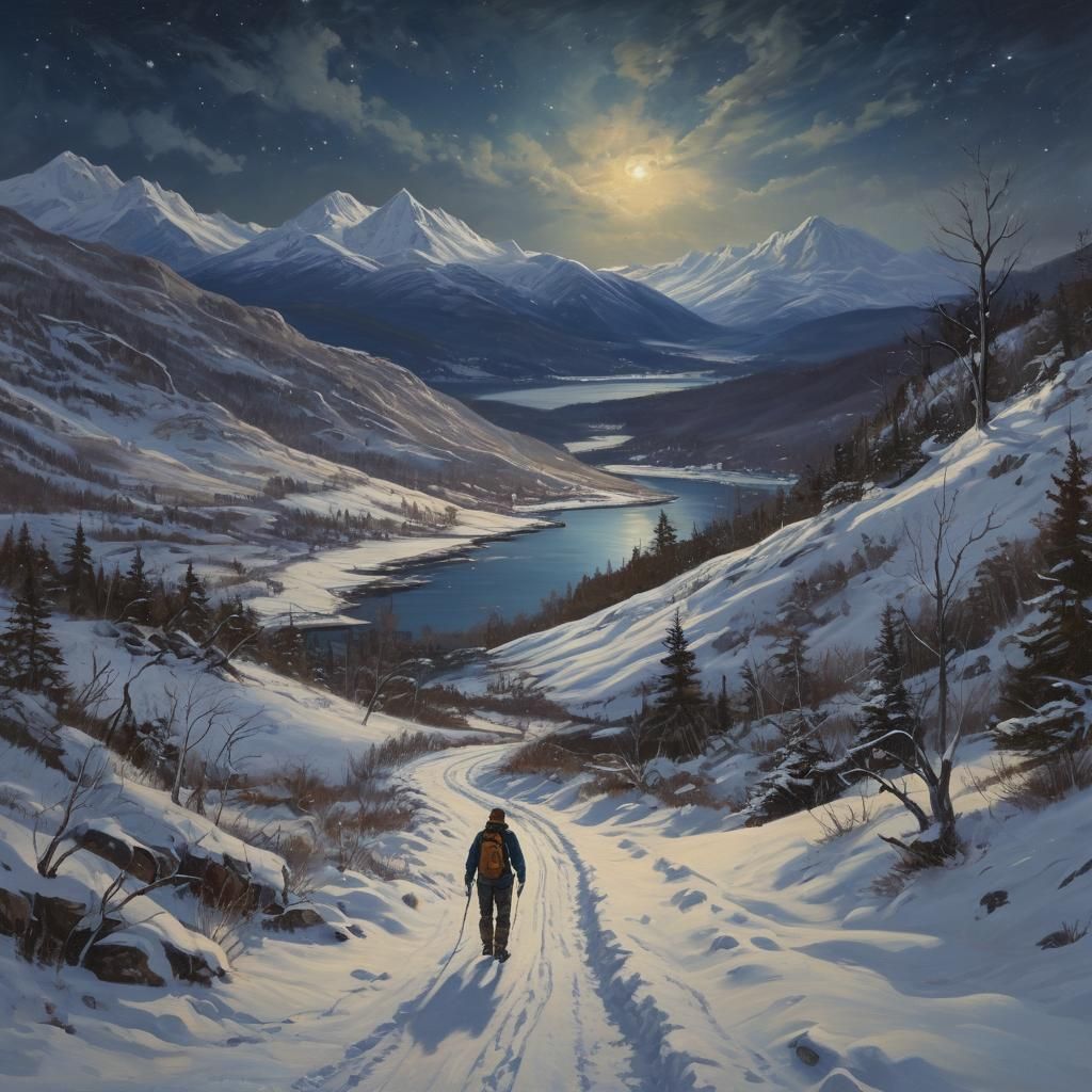 Highland Hiker in Sweeping Hudson River School Landscape