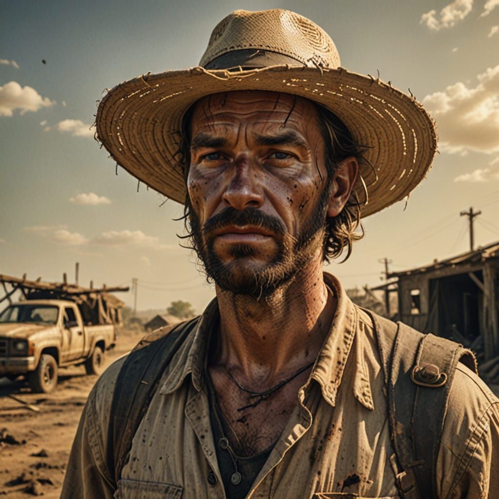 Wasteland Peasant: A Post-Apocalyptic Oil Painting