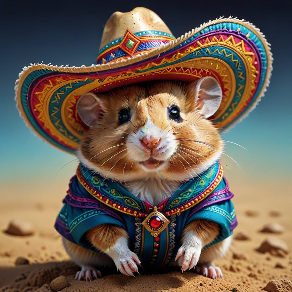 Hyperrealistic Hamster in Sombrero Comic Book Art