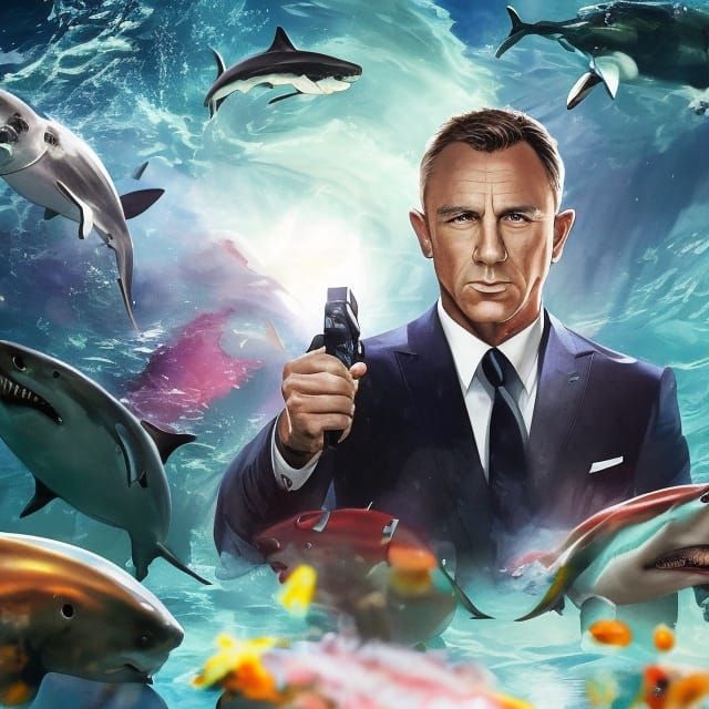 James Bond and Sharks: Hyperrealistic Concept Art
