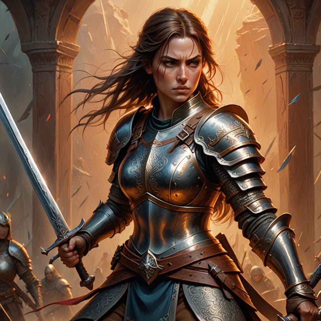Female Warrior in Heroic Stance, Digital Art
