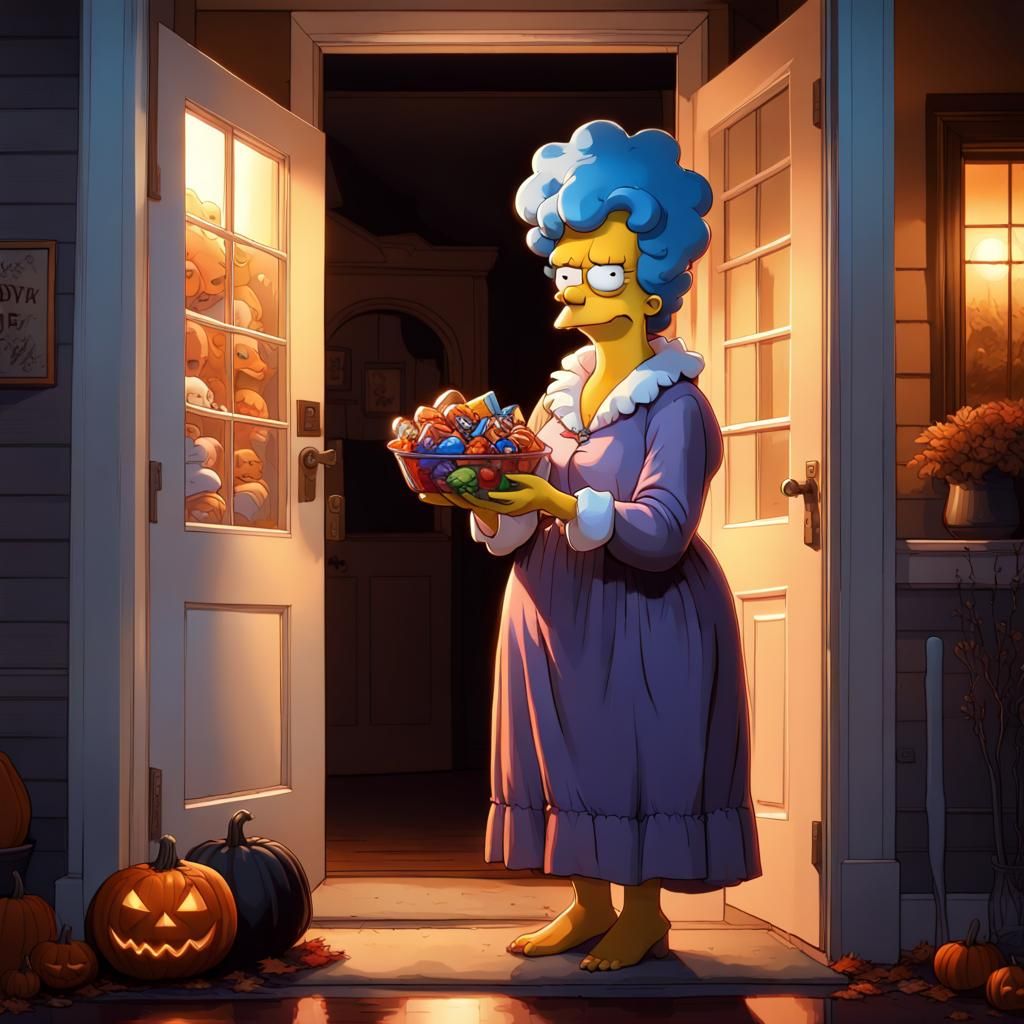 Marge Simpson Halloween Portrait in Digital Art Style