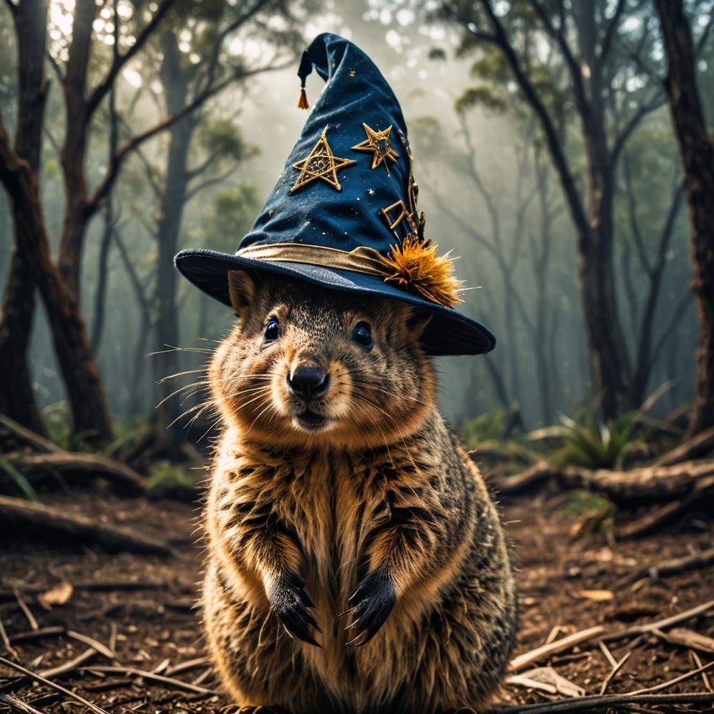 Quokka Wearing a Wizard's Hat in HDR