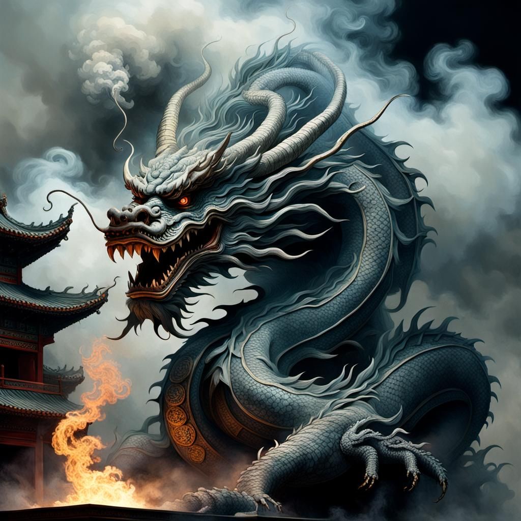 Chinese Dragon Emerges from Smoke Sculpture