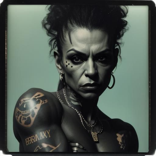 Animal-Insect Tattoos on Bodybuilder, Polaroid Style