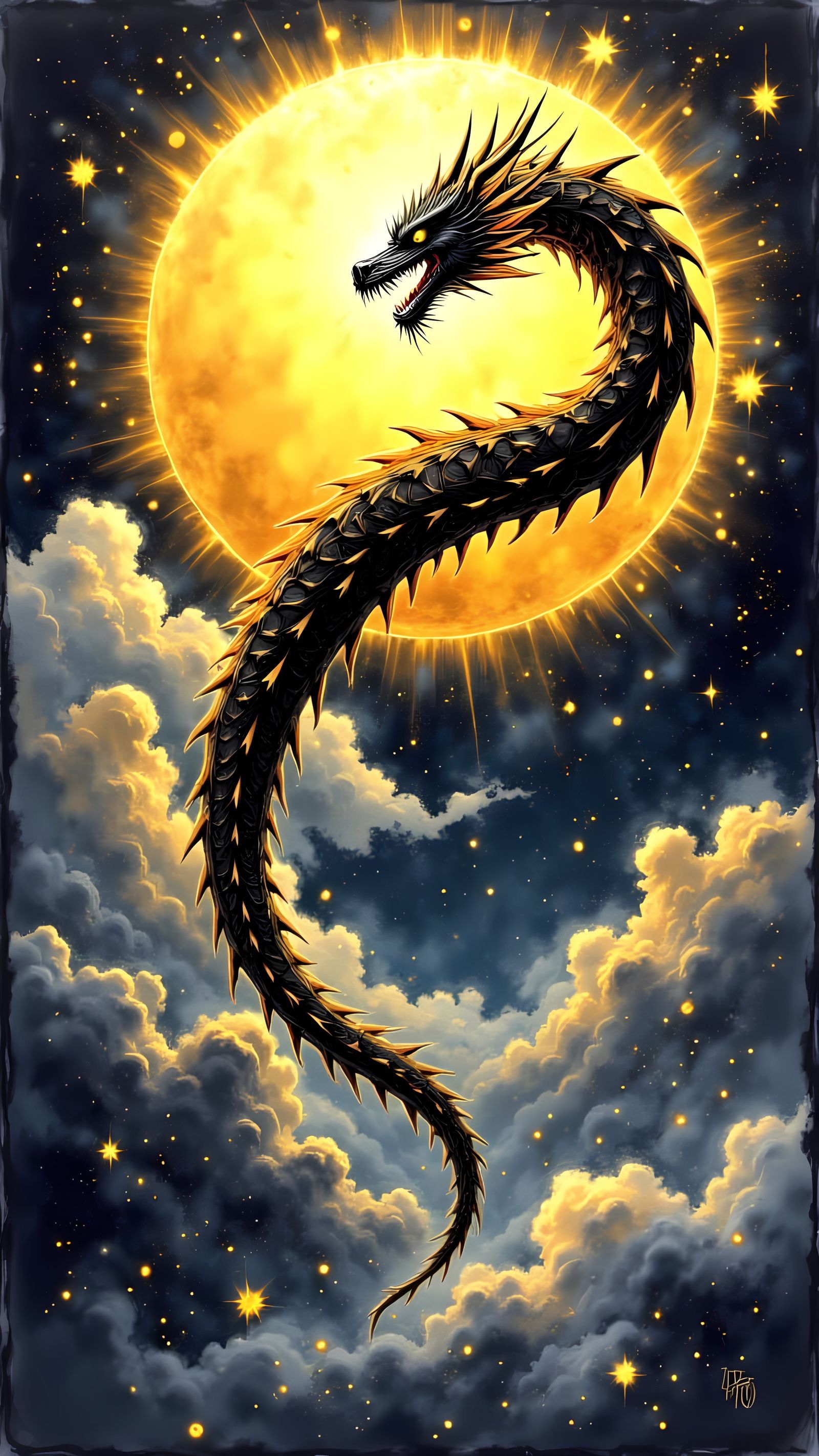 Majestic Sun Dragon in Ancient Gold Style