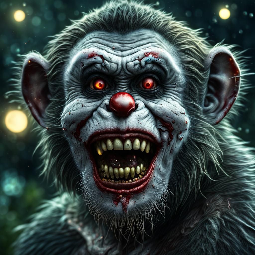 Hyperrealistic Zombie Monkey Clowns Attacked by Fireflies