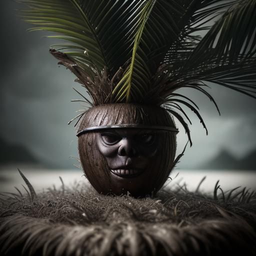 Tropical Voodoo Coconut Monster in Hyperrealistic Style