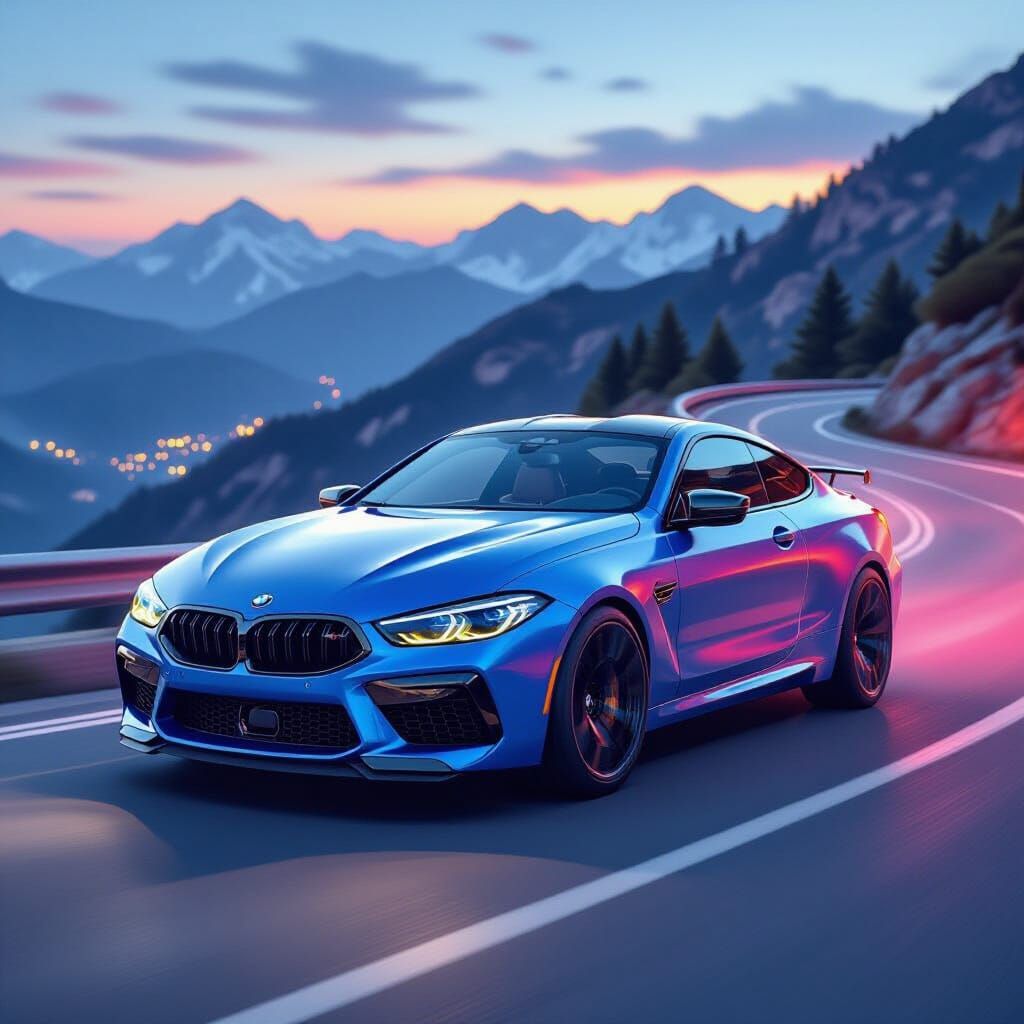 RC BMW M6 Races on Mountain Road in Futuristic Style