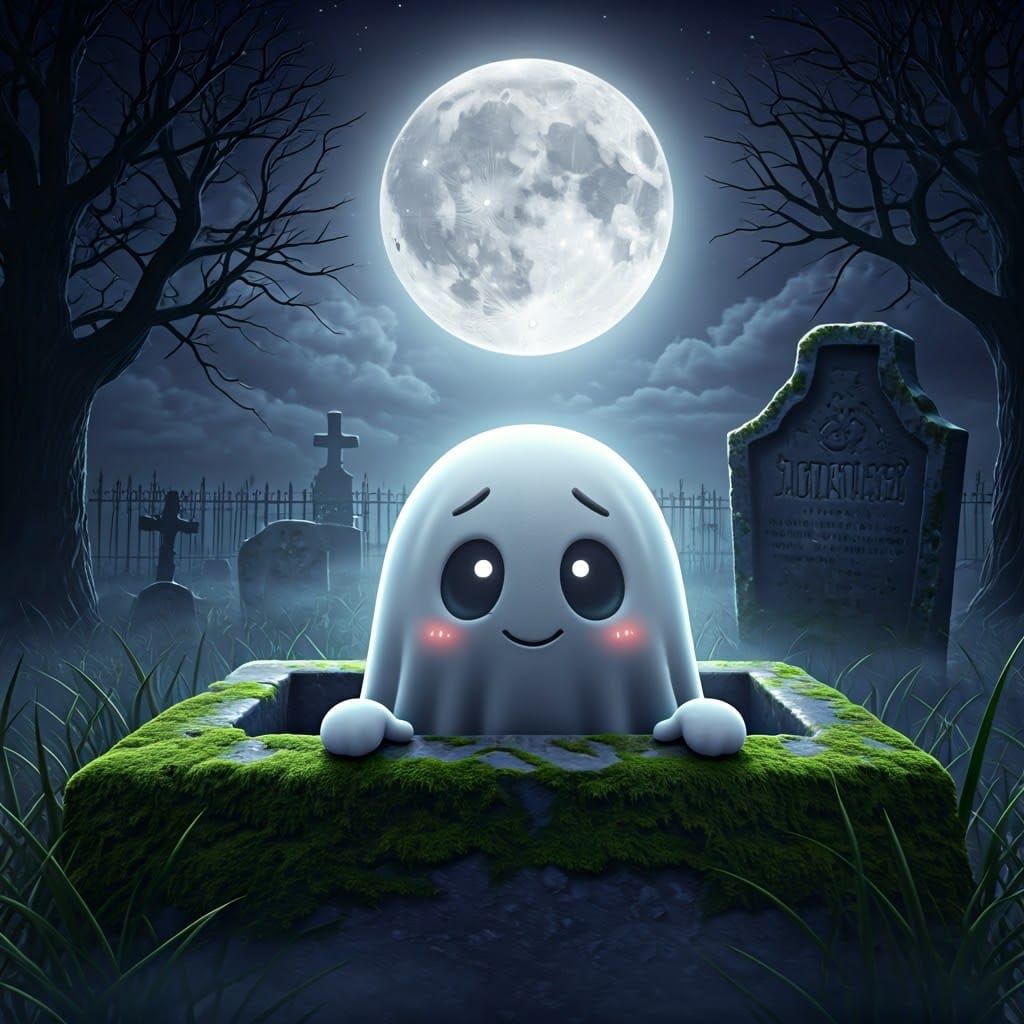 Enchanted Graveyard Ghost in Moonlight