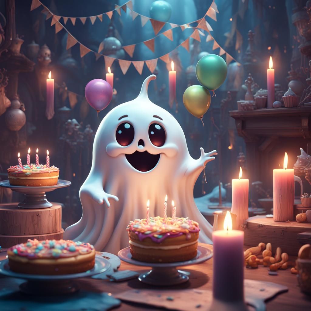 Cute Ghost Birthday Party, Detailed Matte Painting