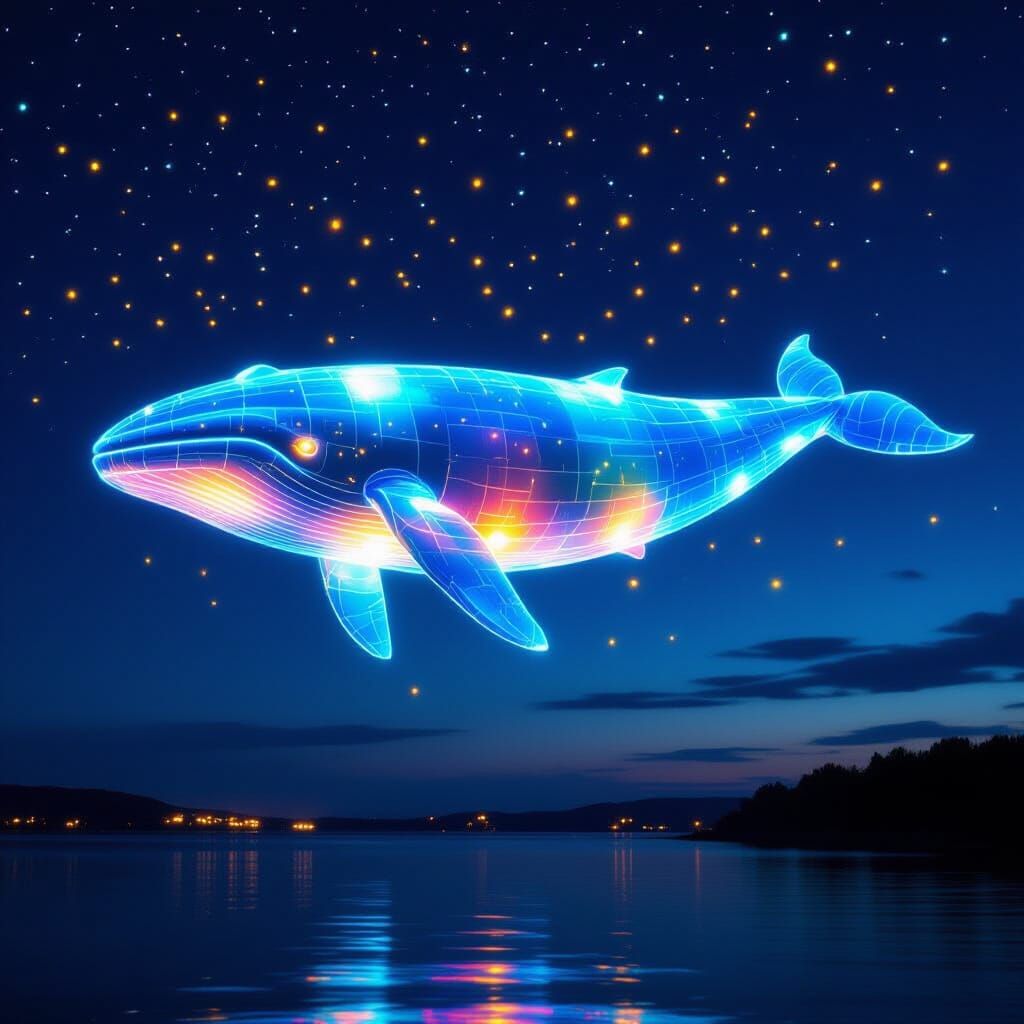 Giant Glass Whale Floats in the Night Sky