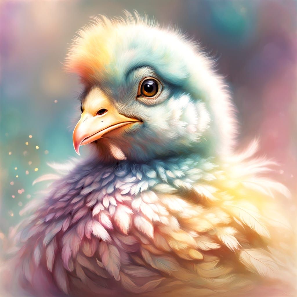 Pastel Chalk Illustration of a Fluffy Chick