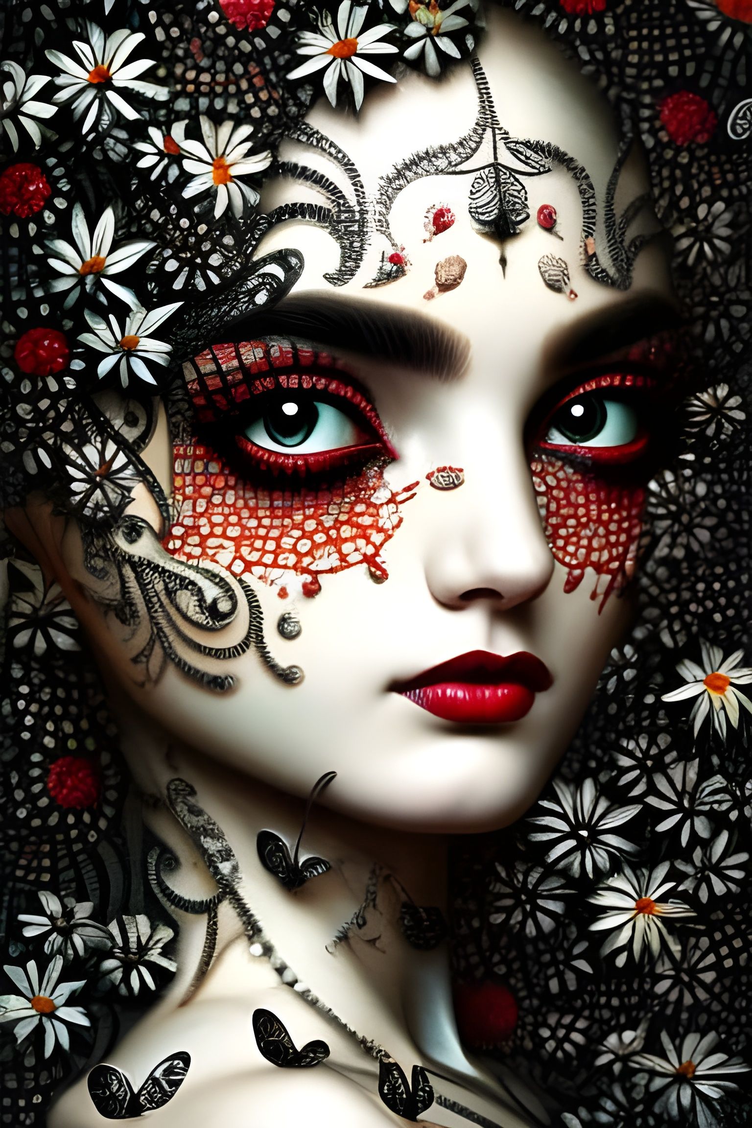 Elaborate Floral Mosaic Goddess Portrait