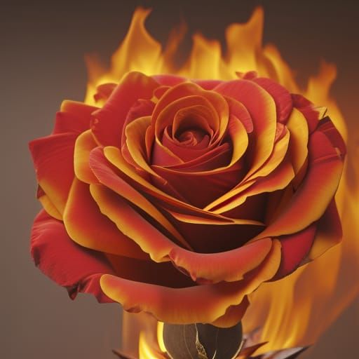 Burning Red Rose with Detailed Flames in 8k