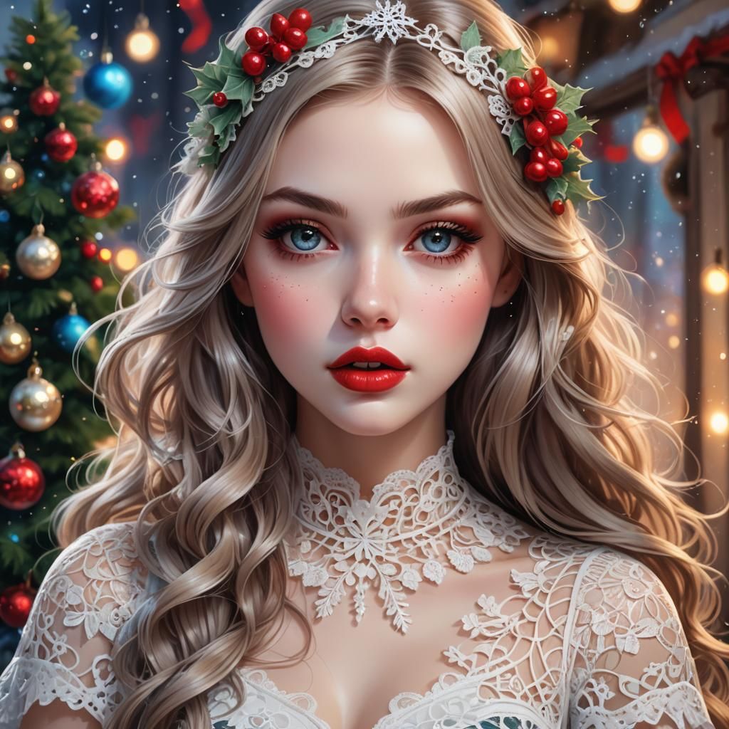 Christmas Girl Portrait in Hyperrealistic Digital Art Style