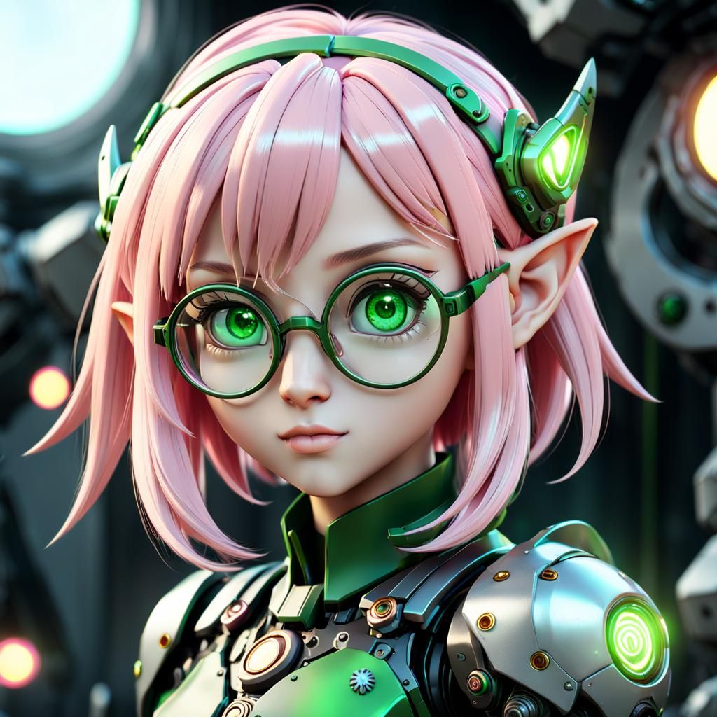 Anime Elf Girl with Mech Details in Sci-Fi Style