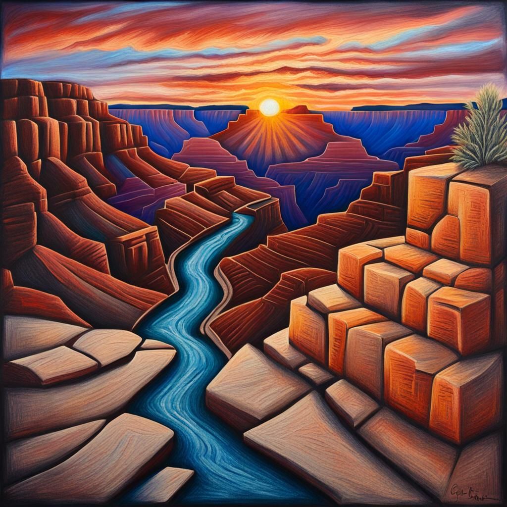 Grand Canyon Sunset Chalk Art on Sidewalk