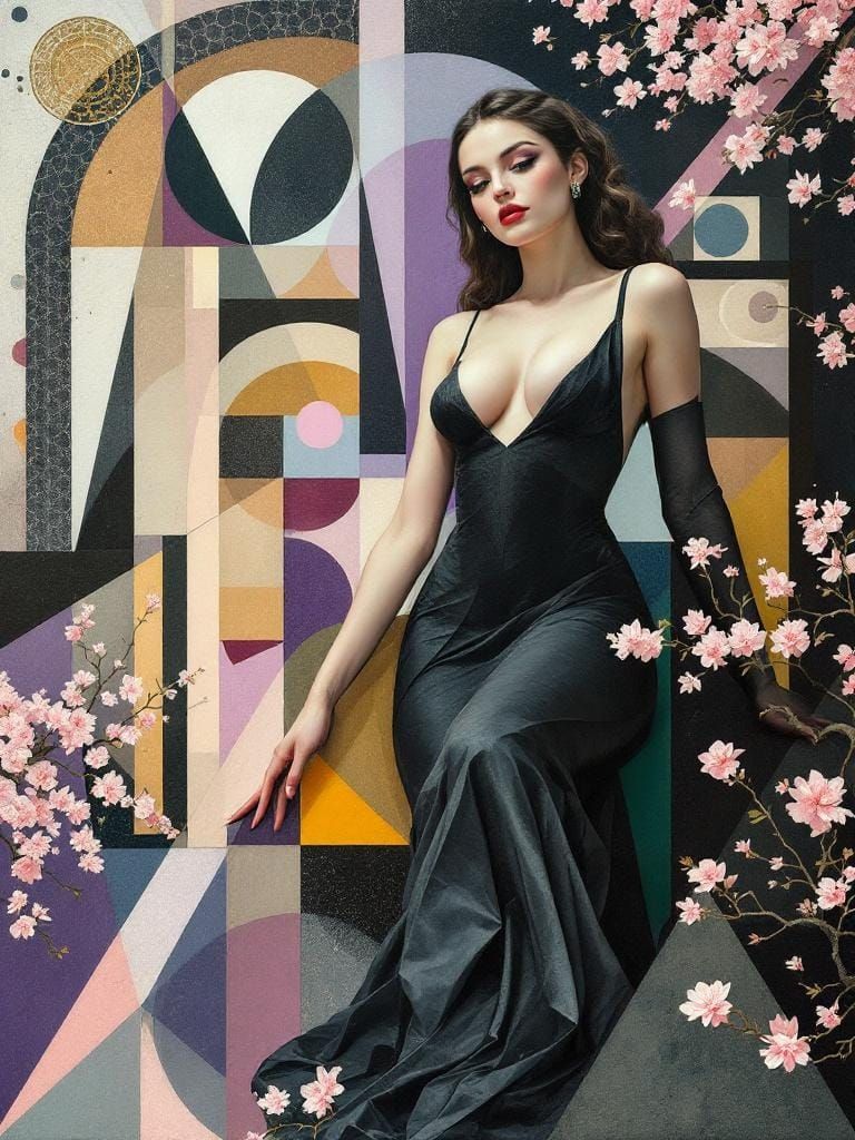 Geometric Pin-Up in Abstract Garden, Fae Art