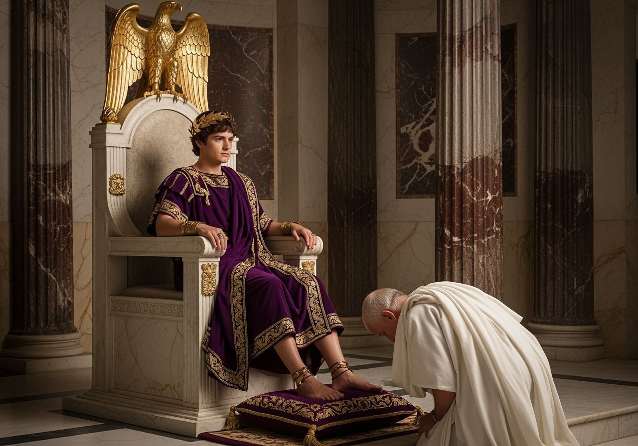 Emperor Nero on Gold Throne with Senator