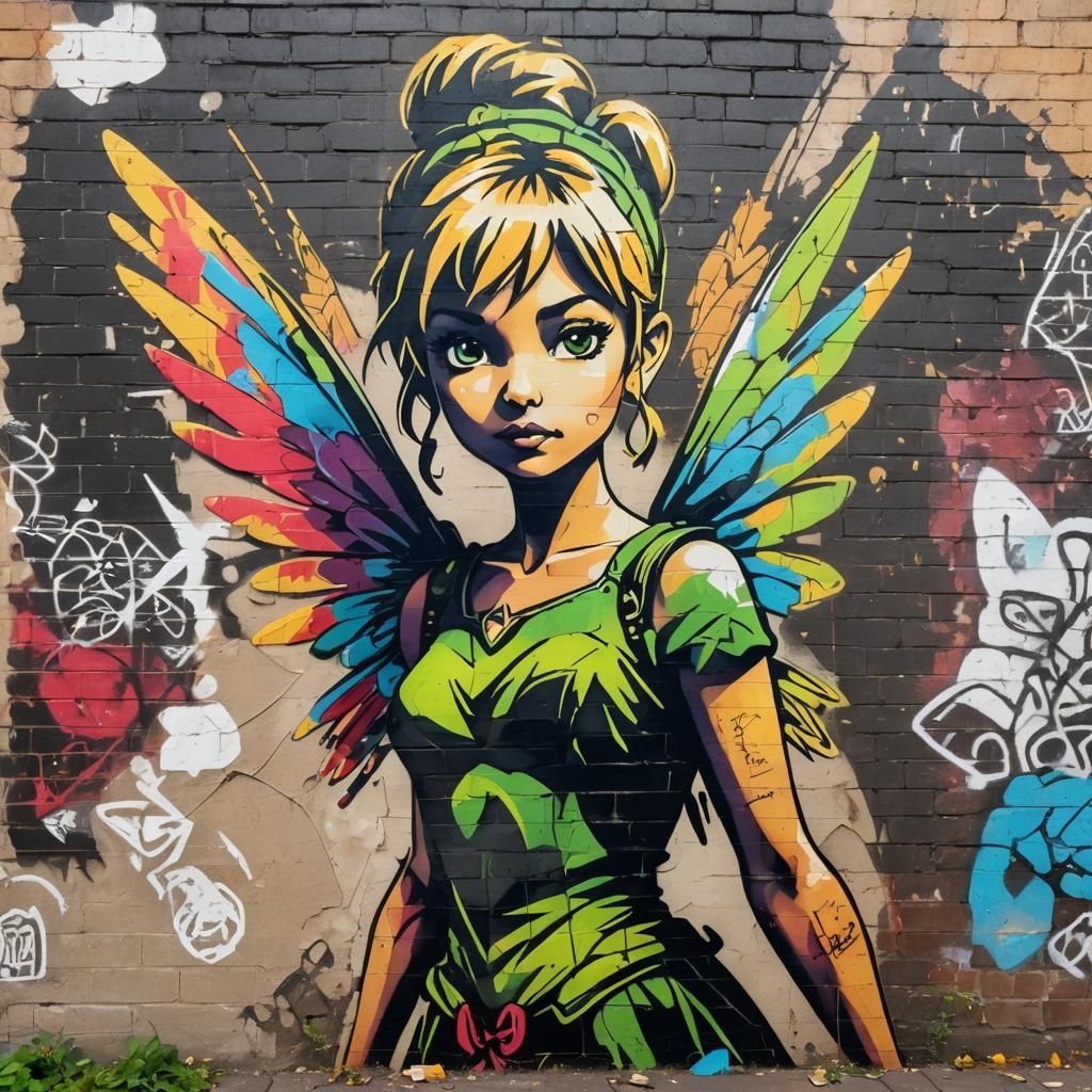 Tinkerbell as Banksy-Style Graffiti Art