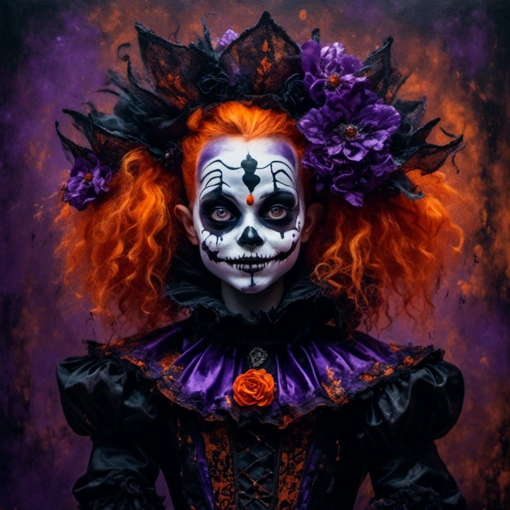 Surreal Halloween Vampire Jester in Oil Painting Style