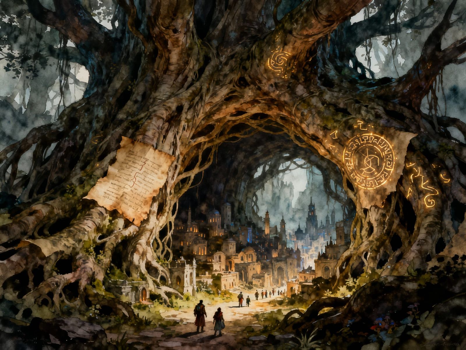 Colossal Tree City Cathedral with Rune Bark