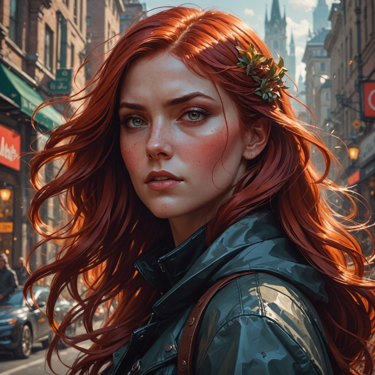 Red-Haired Woman Portrait in Hyperdetailed Digital Art