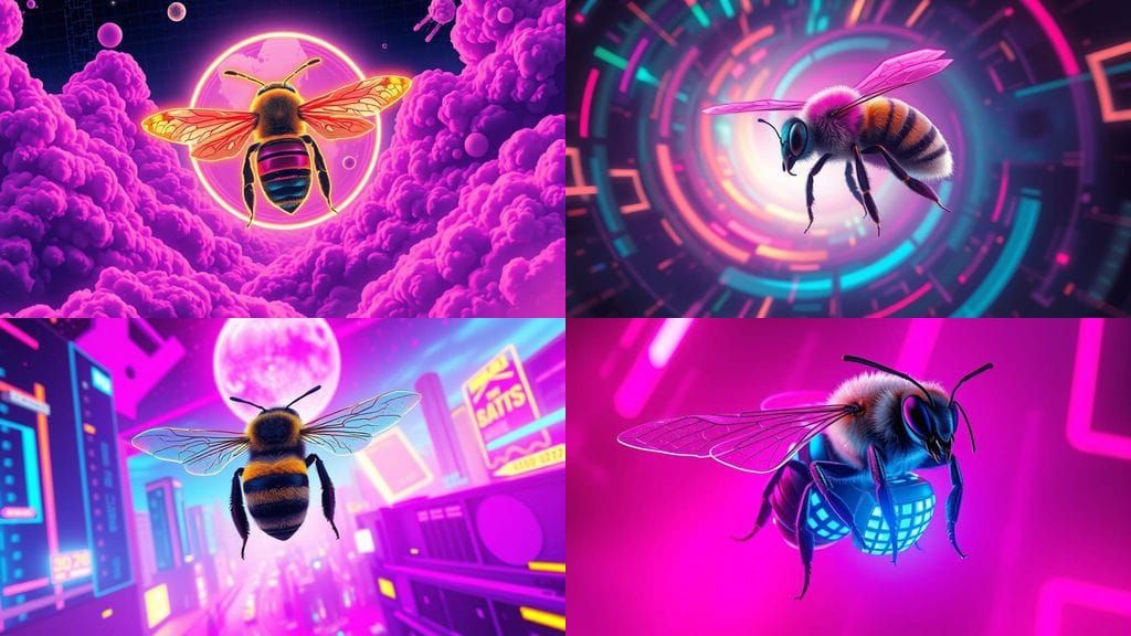Neon Bee in Retro Synthwave Aesthetic