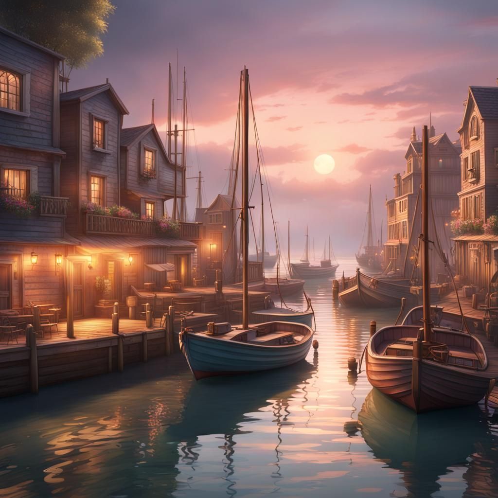 Dreamy Pastel Harbor Scene: Digital Matte Painting