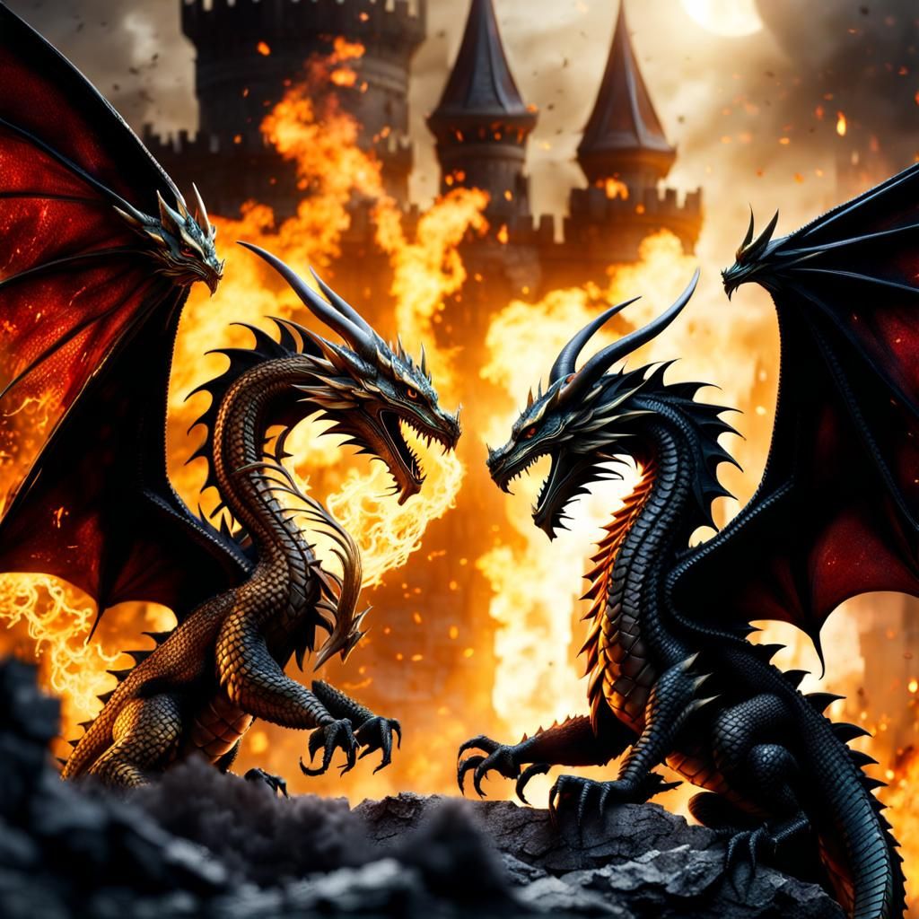 Two dragons fighting in fire