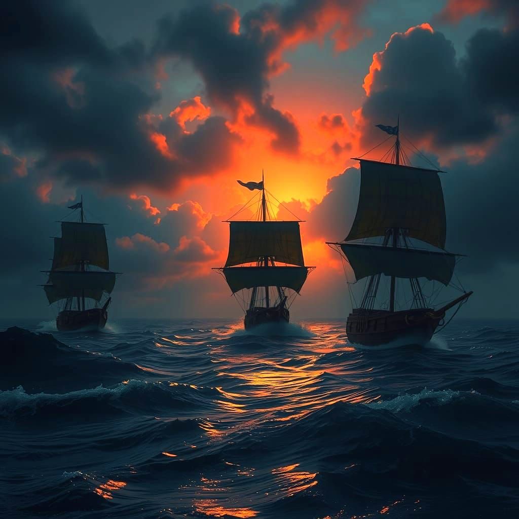 Pirate Sailors on the Dark Caribbean Sea