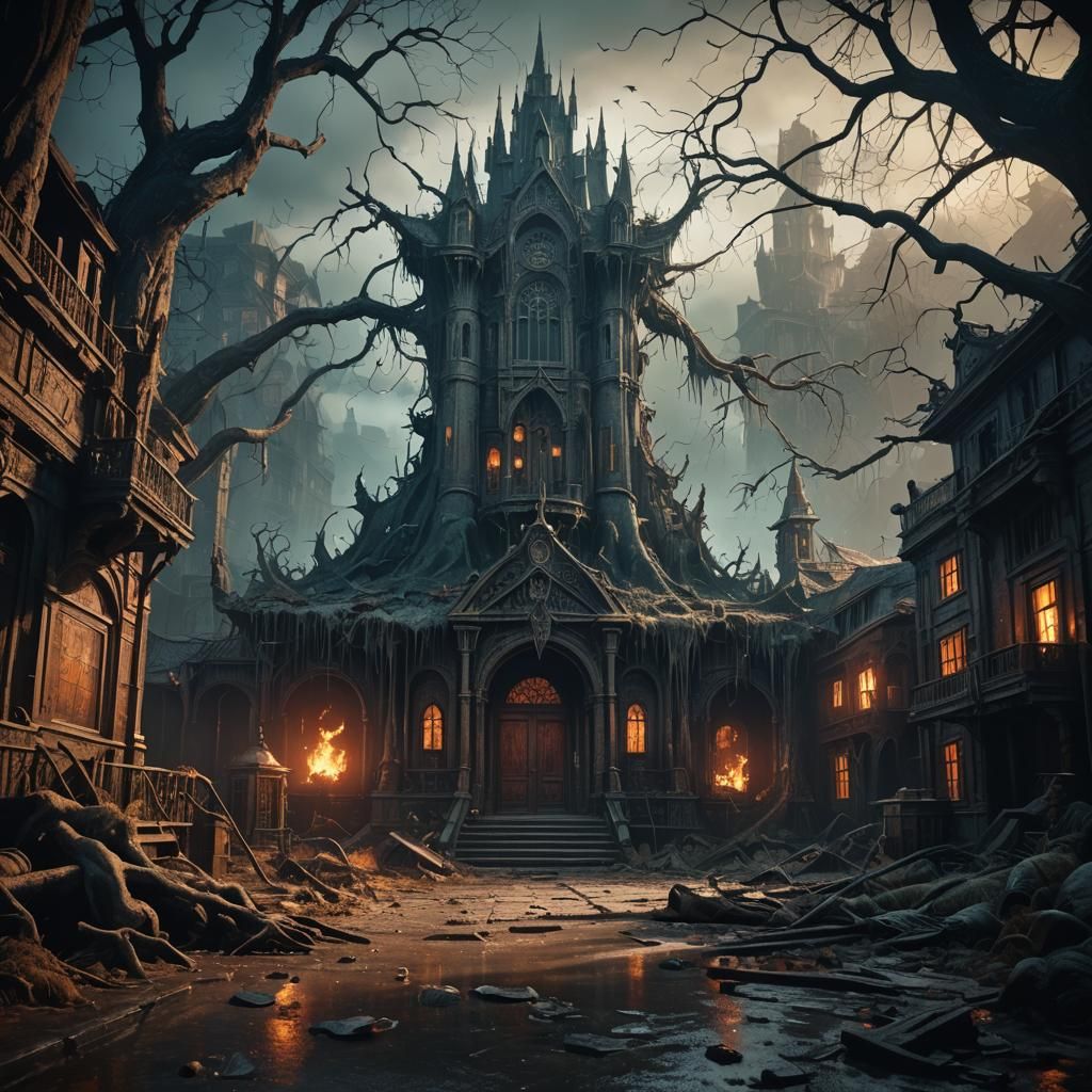 Scary horror movie scene