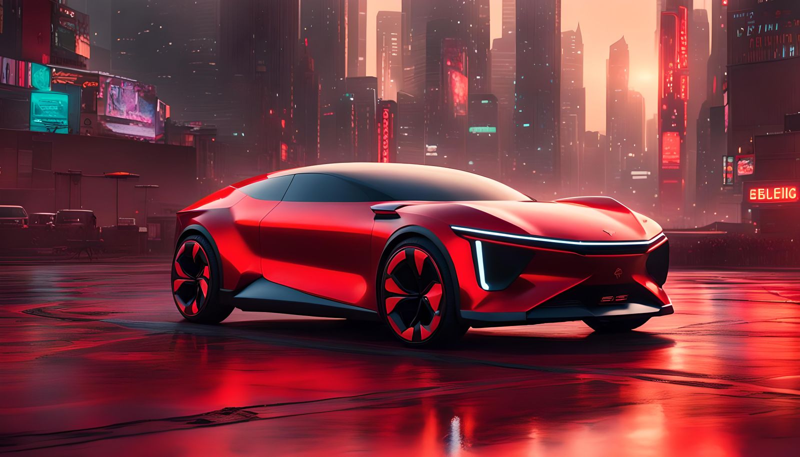 Futuristic 2026 Pontiac Refugio EV in Cyberpunk Style