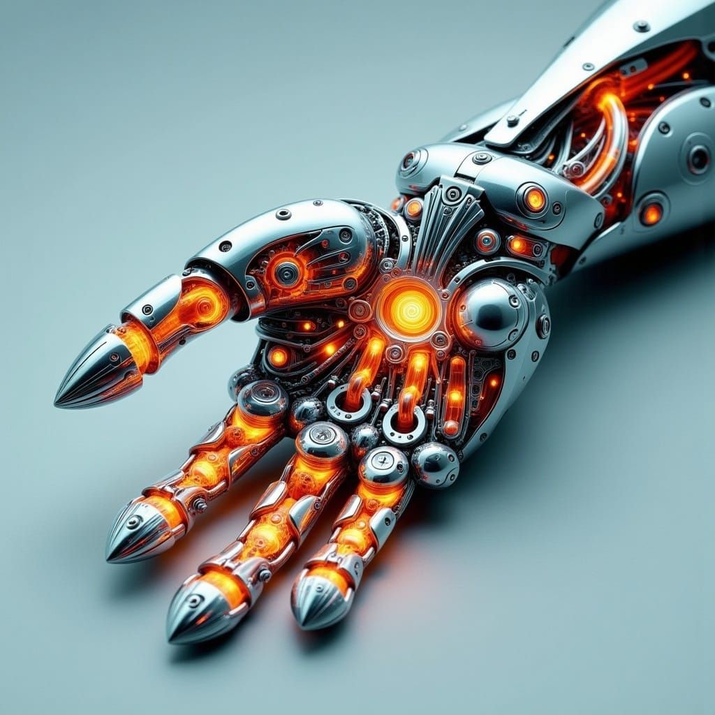 Biomechanical Hand Flexing Fingers with Glowing Joints