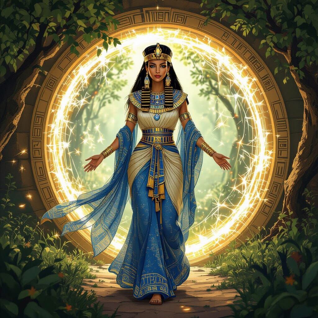 Egyptian Queen Steps Through Time Portal in Art Deco Style
