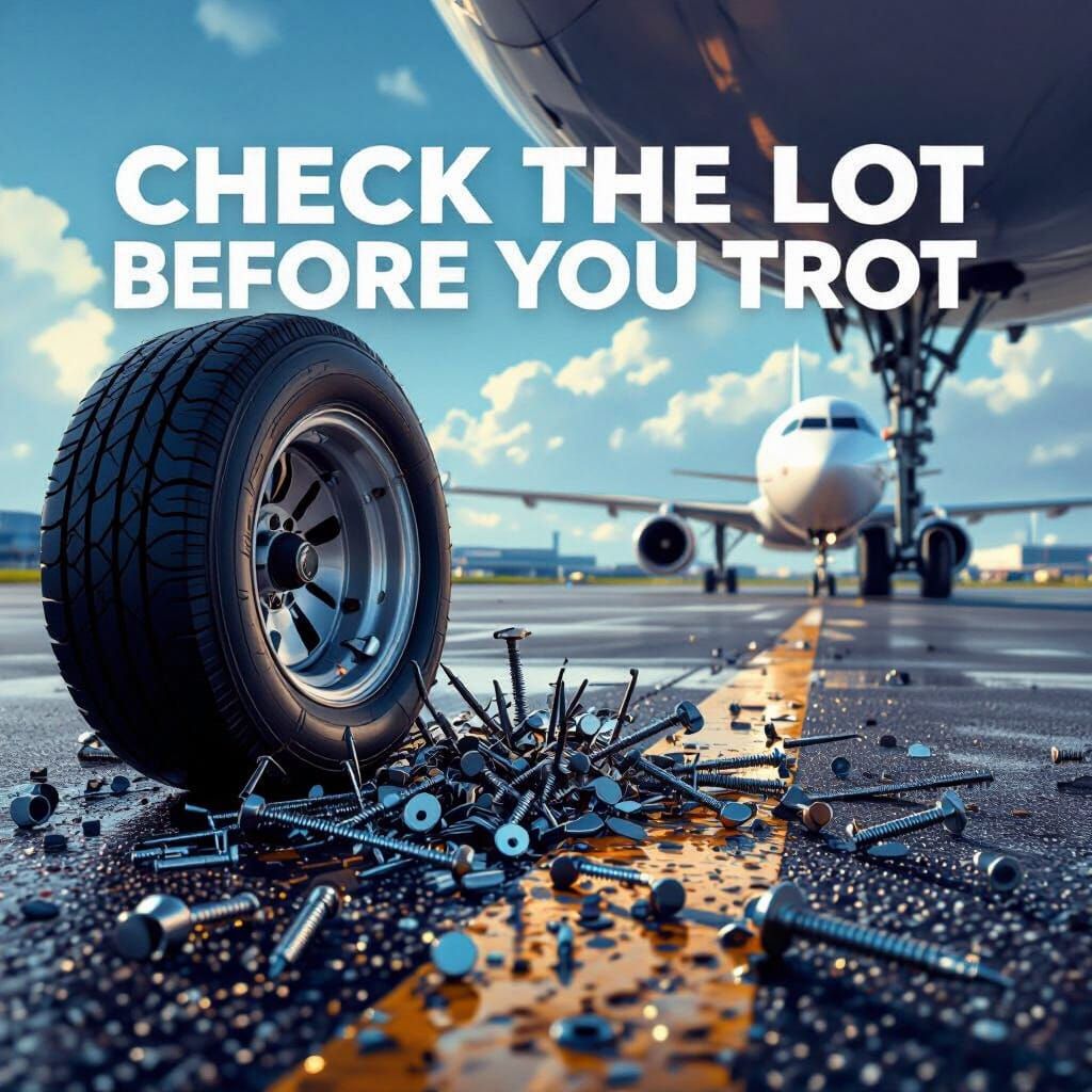 Airport Safety Poster: Vigilance Against Tire Damage