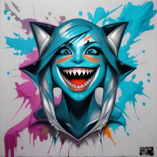 Shark with Human Teeth in Graffiti Art Style