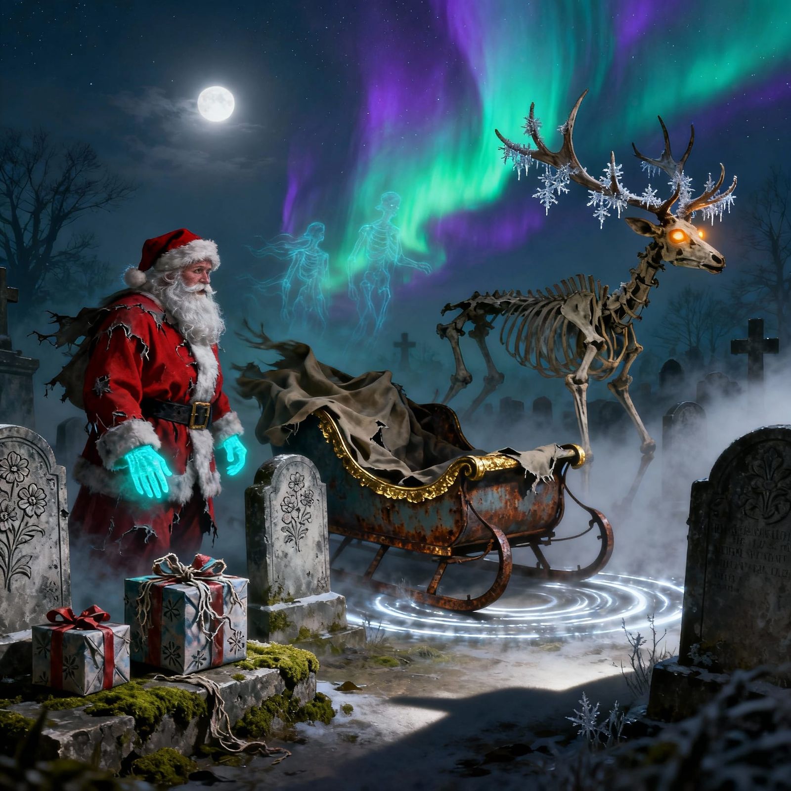 Spectral Santa in Haunted Graveyard on Christmas Eve