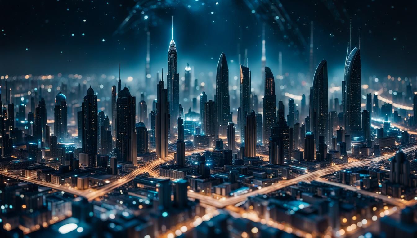 Futuristic Sci-Fi Cityscape at Night in Hyperrealistic Style