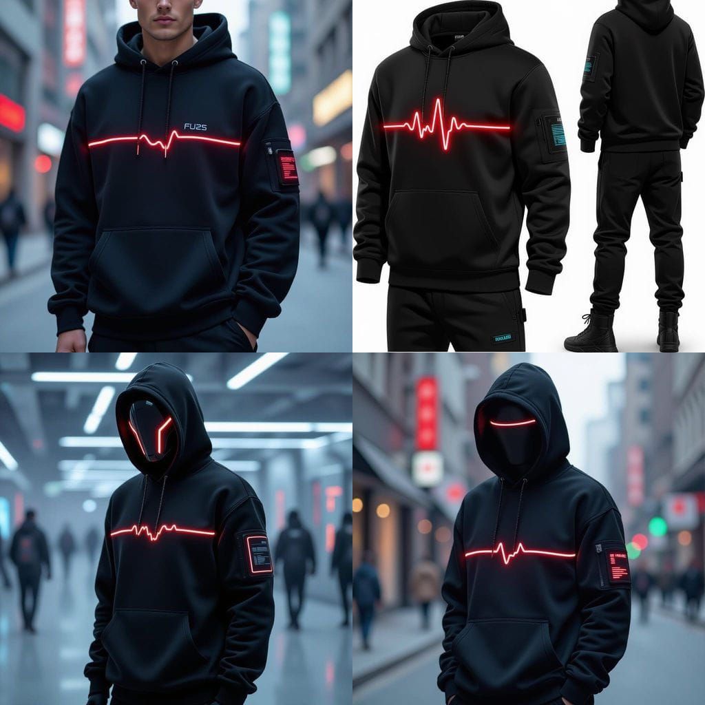 Futuristic Black Sweatshirt with Glowing Red Line