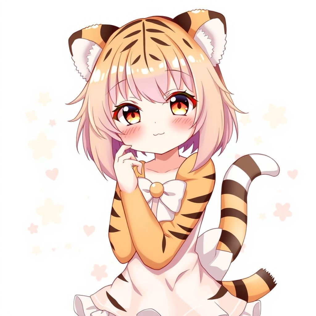 Kawaii Anime Girl with Tiger Dog Features in Pastel Hair