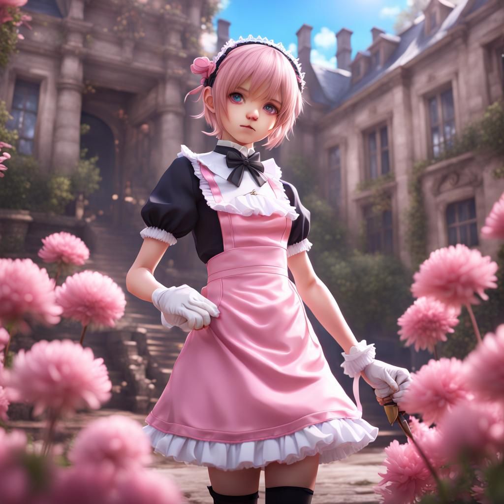 Anime Boy in Pink French Maid Outfit