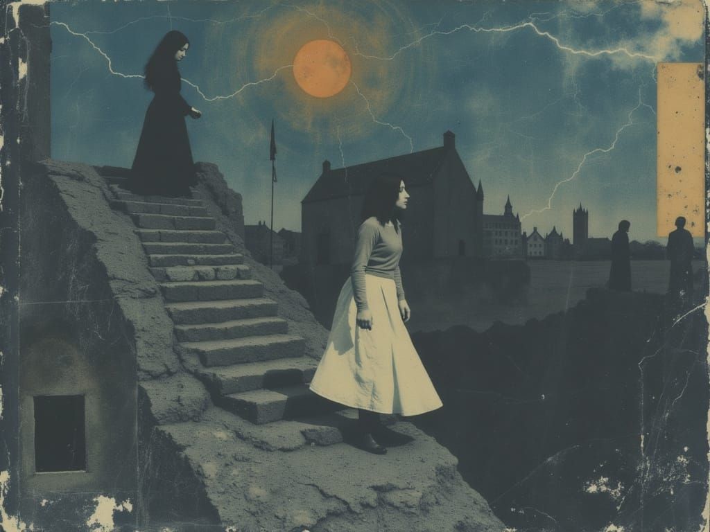 Ethereal Dancer in Dystopian Cathedral, Maxfield Parrish Sty...