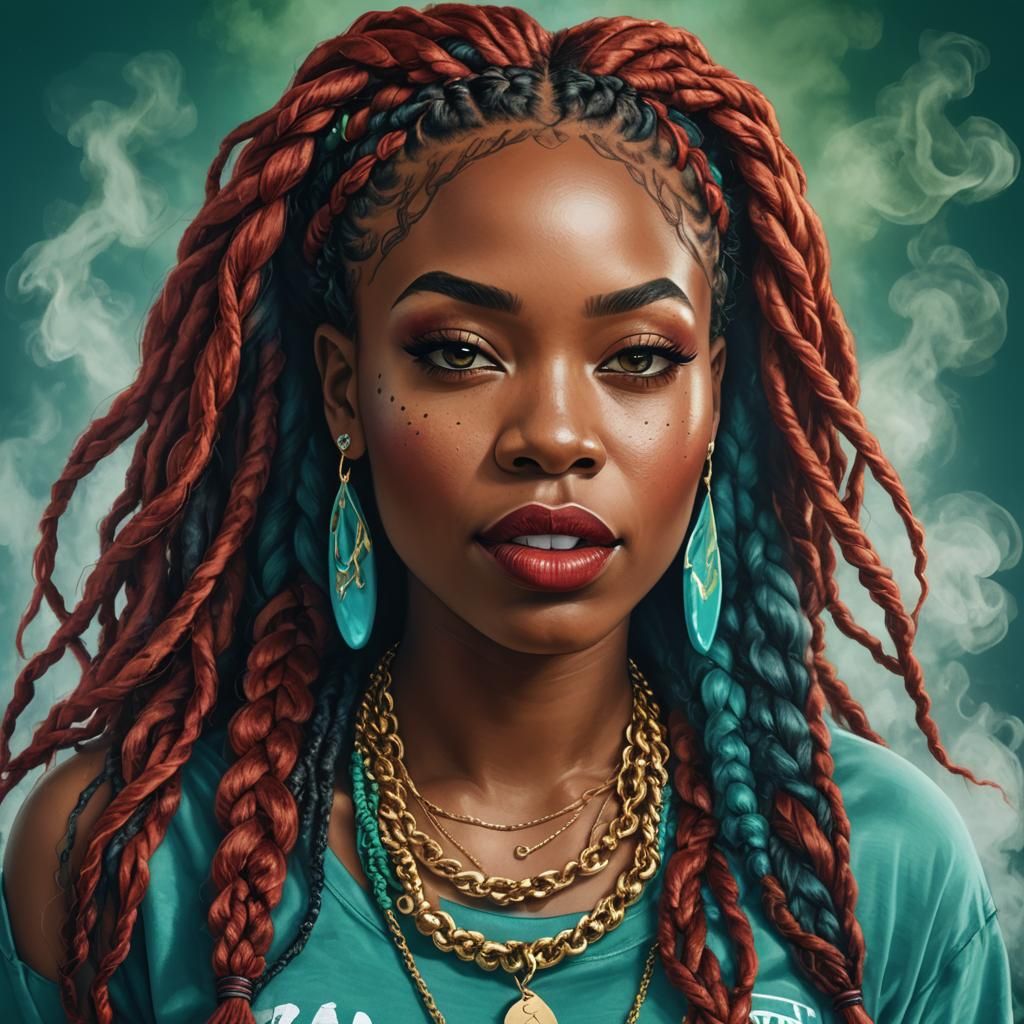 Vibrant Portrait of Woman with Braids in Afrofuturism Style