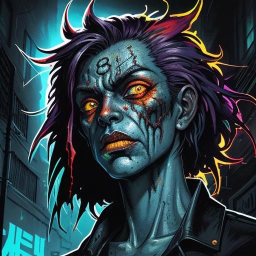 Zombie Monster Girl in Surrealist Street Art