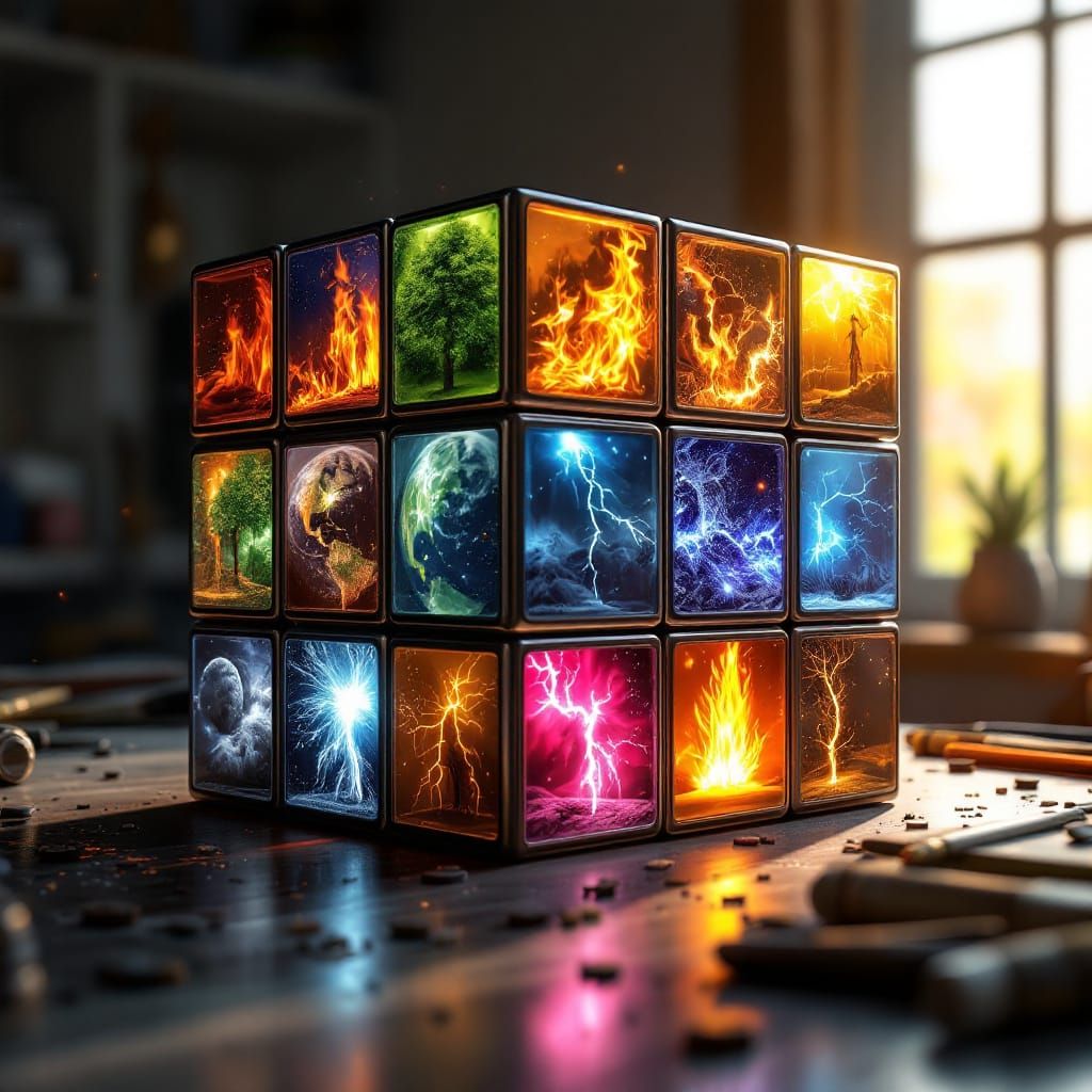 Elemental Rubik's Cube in Photorealistic 3D