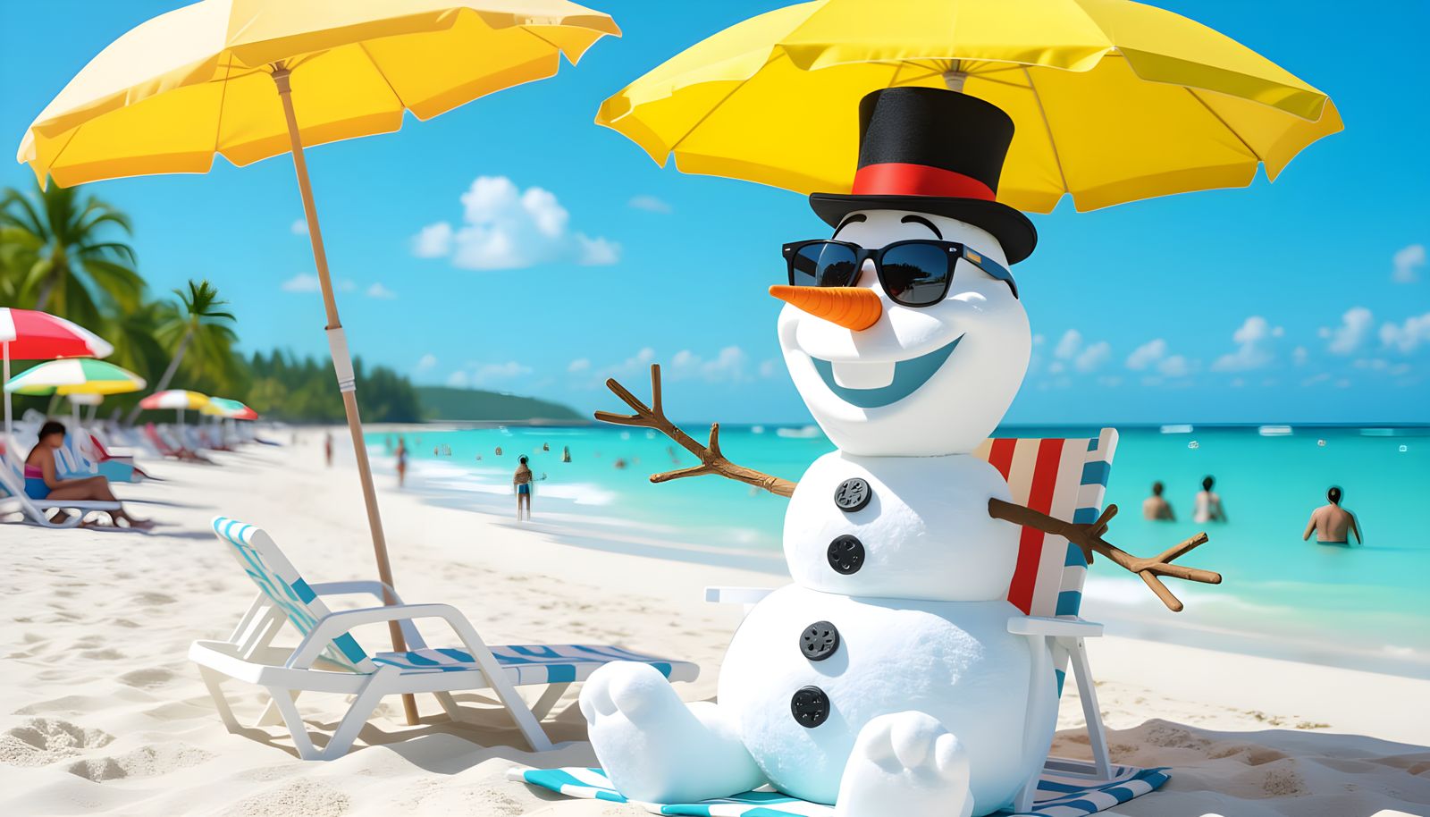 Frosty the Snowman Beach Holiday with Sunglasses