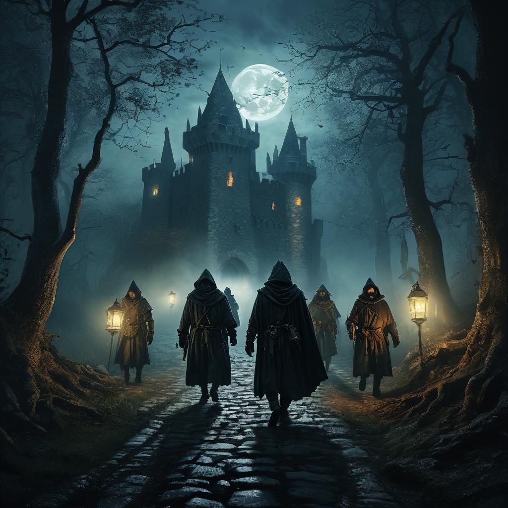 Middle Earth Thieves in Misty Forest, Fantasy Art